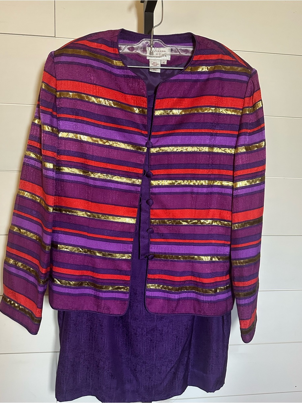 Purple Red and Gold Striped Blazer with Purple Skirt